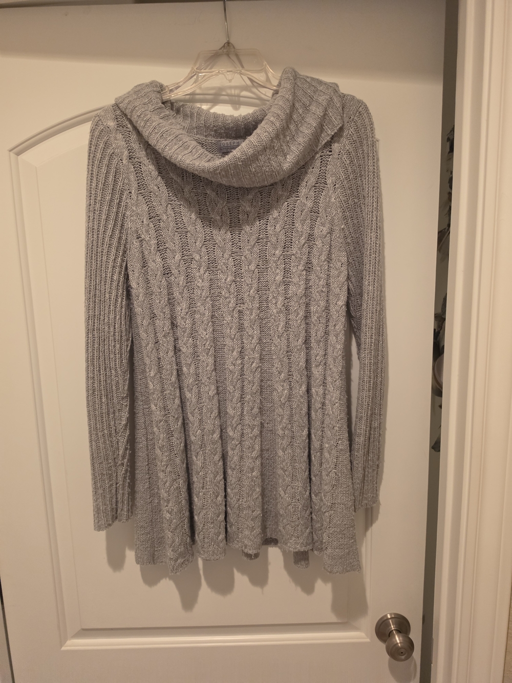 Joseph A Light Gray Cable Knit Cowl Neck Sweater